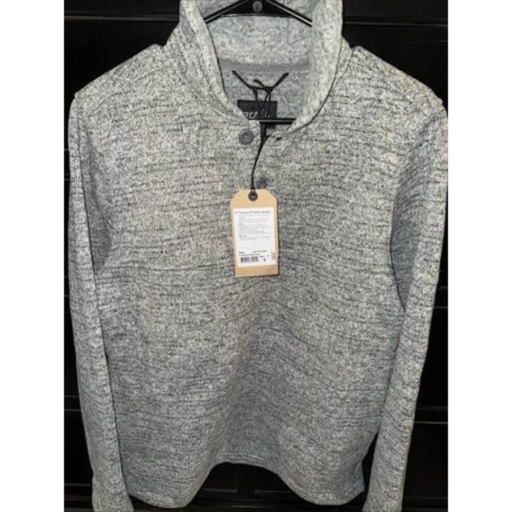 Prana Tri Thermal Threads Henley Fleece Pullover Men S /Women Med Gray Polartec
